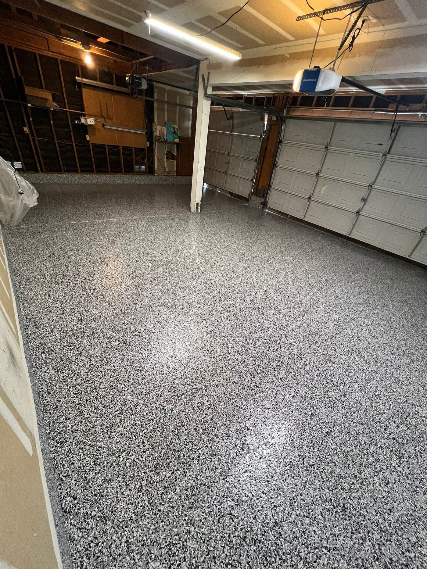 Premium flake epoxy garage floor by BM Epoxy Floors Denver